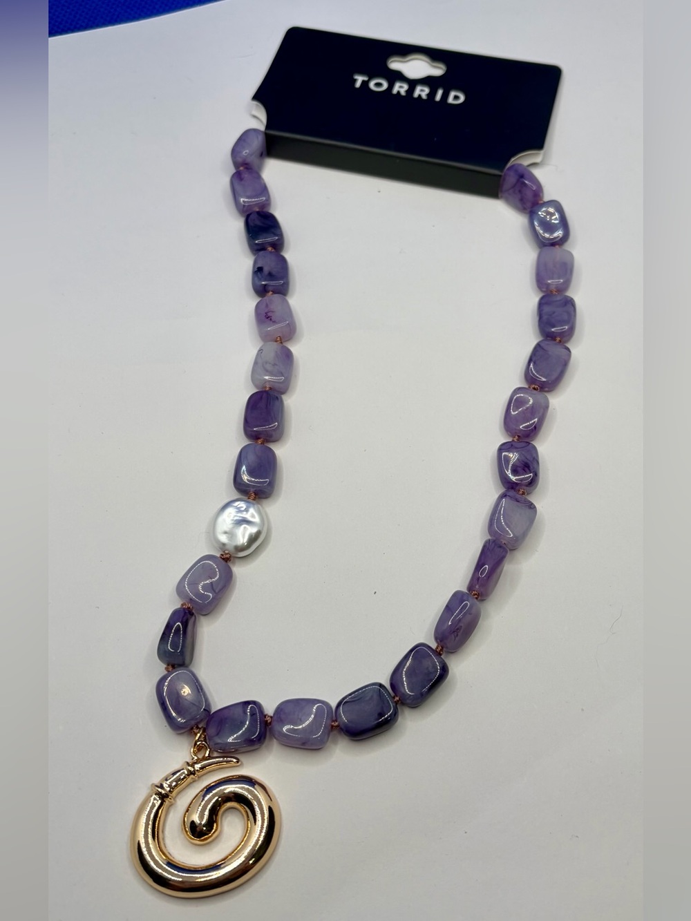 Torrid Purple Beaded Swirl Pendant Statement Necklace Gold Tone